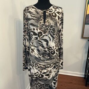 Cache Animal Print Long Sleeve Dress